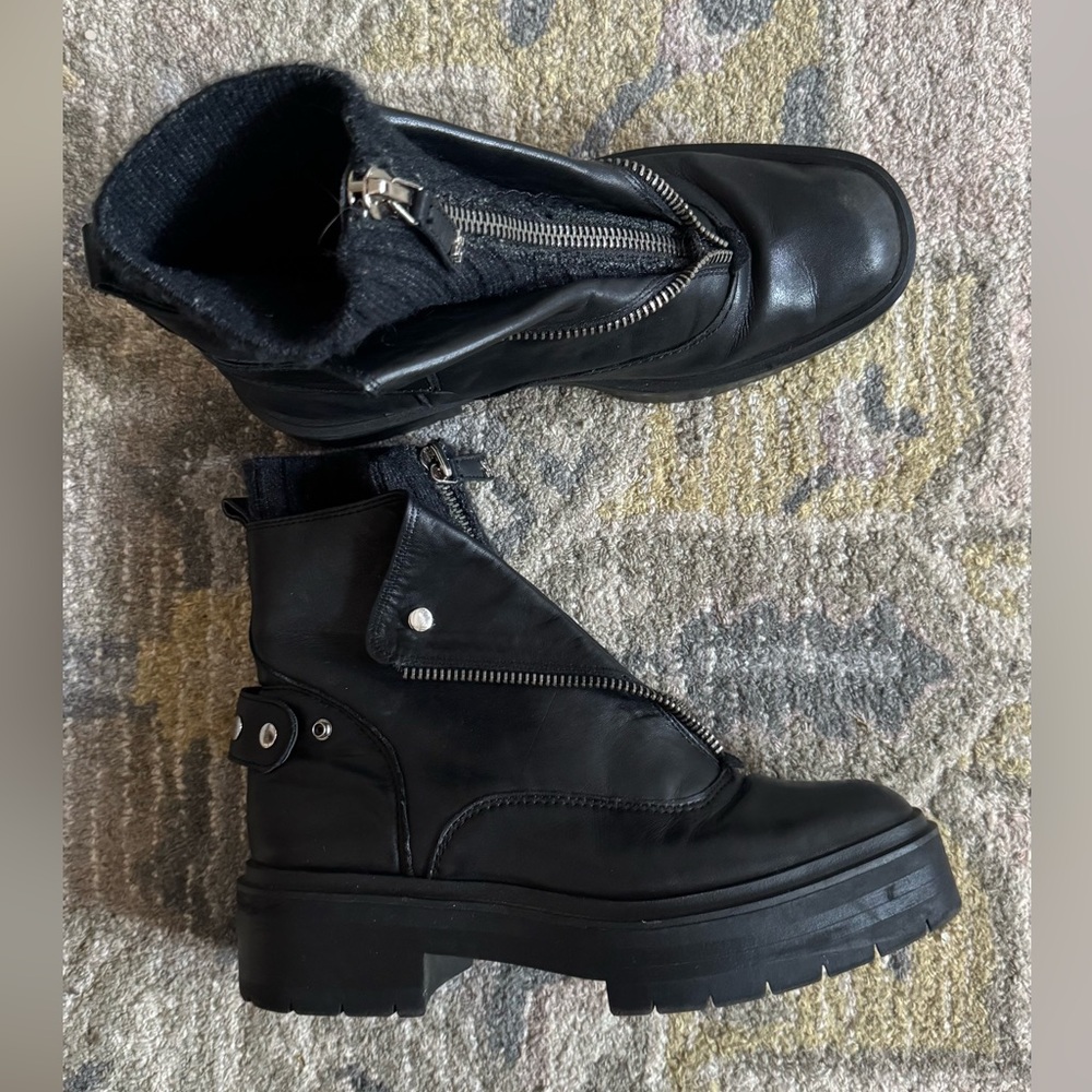 Sam Edelman Black Leather Moto Boots with sweater detail